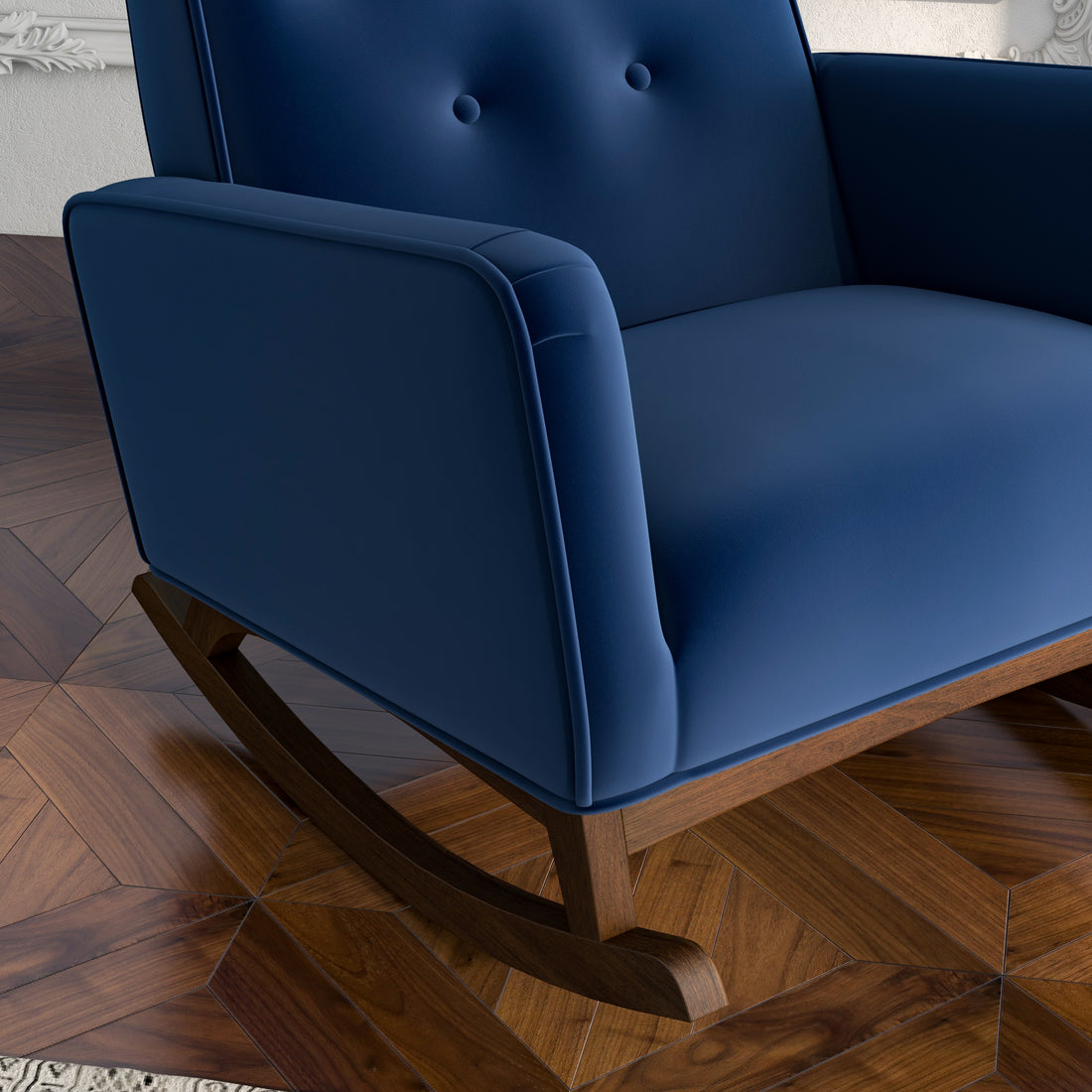 Demetrius Solid Wood Rocking Chair Blue Fabric