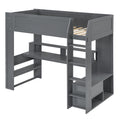 Wood Twin Size Gaming Loft Bed With Desk, Multi Storage Shelves, Led And Charging Station, Dark Gray Box Spring Not Required Twin Dark Gray Wood Bedroom Bed Frame Solid Wood Mdf