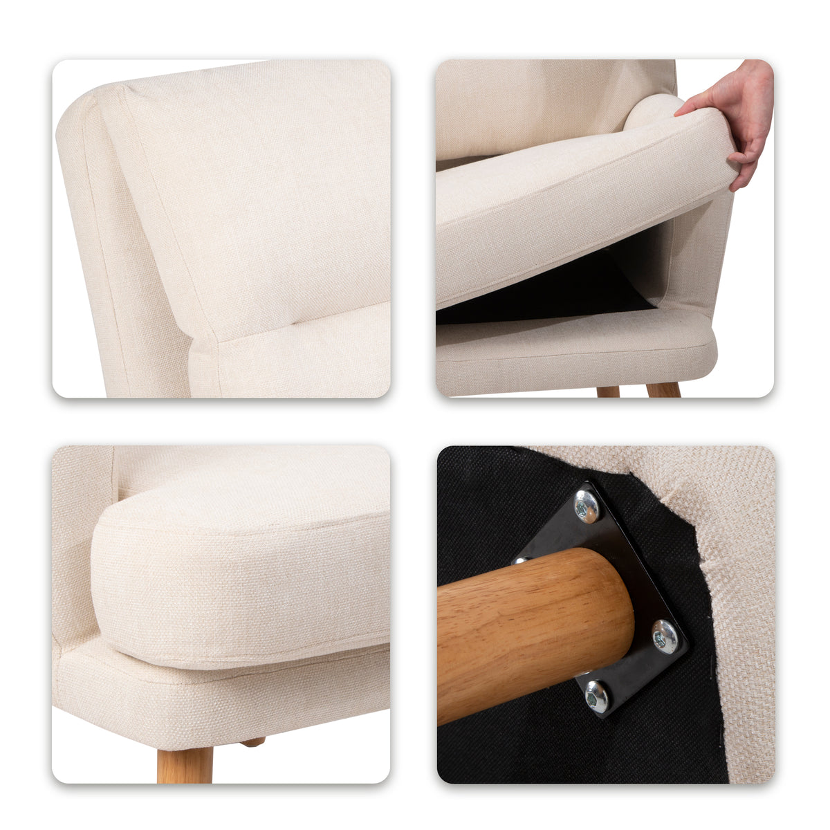 Accent Chair With Ottoman Set, Fabric Armchair With Wood Legs And Adjustable Backrestmid Century Modern Comfy Lounge Chair For Living Room, Bedroom, Reading Room And Study Beige Textile 1 Seat