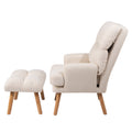Accent Chair With Ottoman Set, Fabric Armchair With Wood Legs And Adjustable Backrestmid Century Modern Comfy Lounge Chair For Living Room, Bedroom, Reading Room And Study Beige Textile 1 Seat