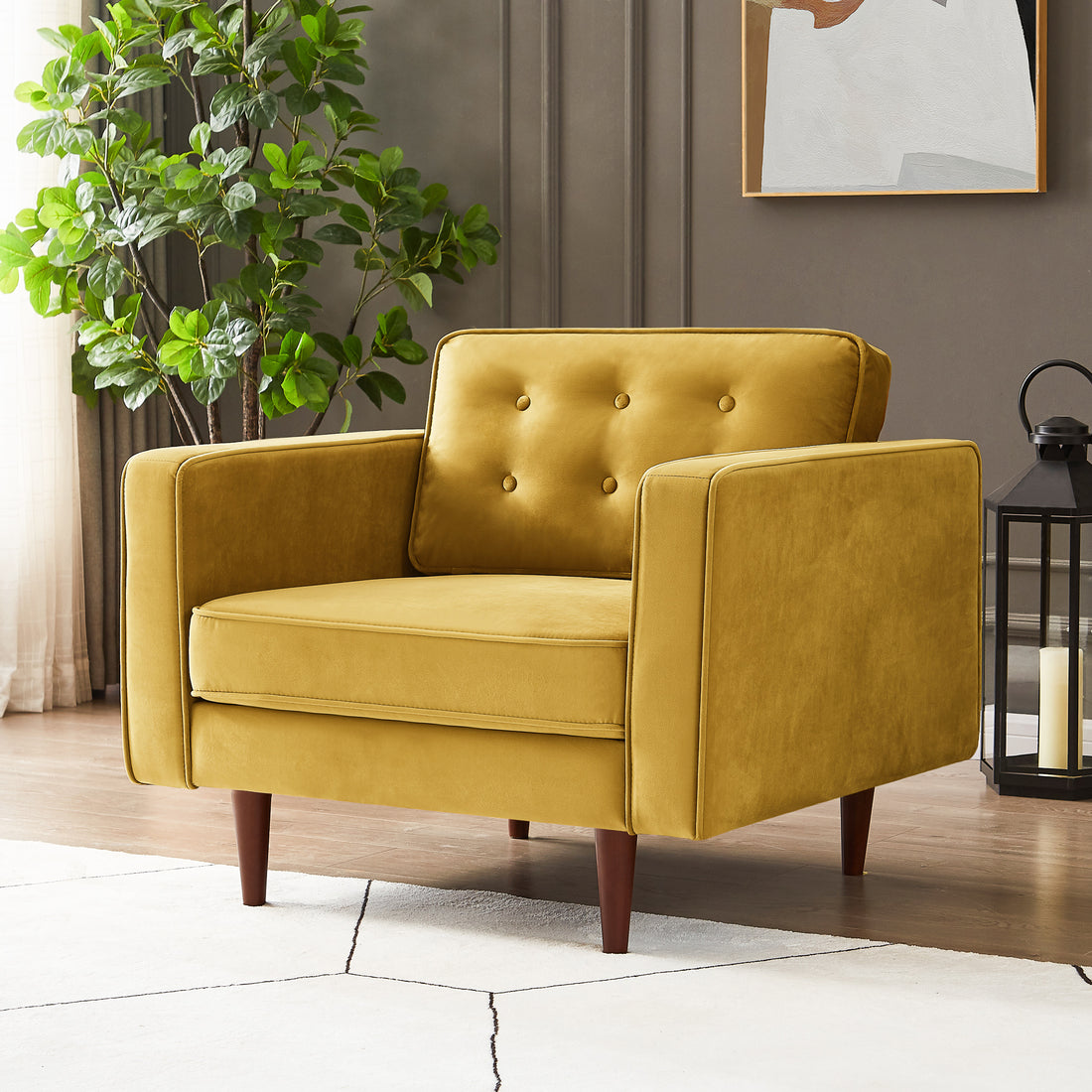 Casey Velvet Lounge Chair Yellow Velvet