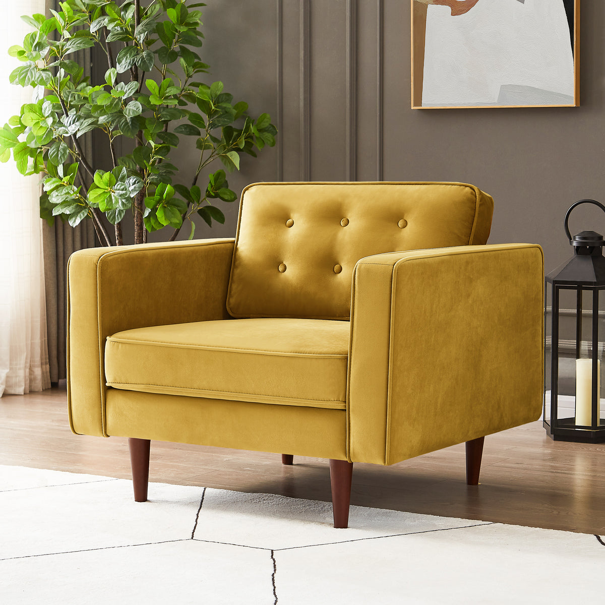 Casey Velvet Lounge Chair Yellow Velvet