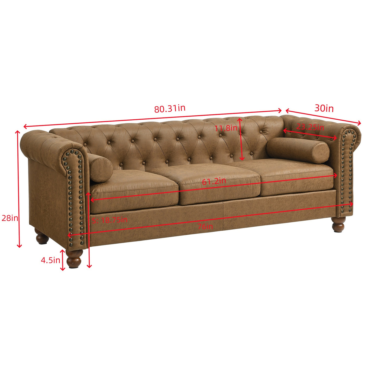 Classic Traditional Living Room Upholstered Sofa With High Tech Fabric Surface Chesterfield Tufted Fabric Sofa Couch, Large Brown Brown Primary Living Space Medium Soft Cushion Back Square Arms Foam Fabric 3 Seat