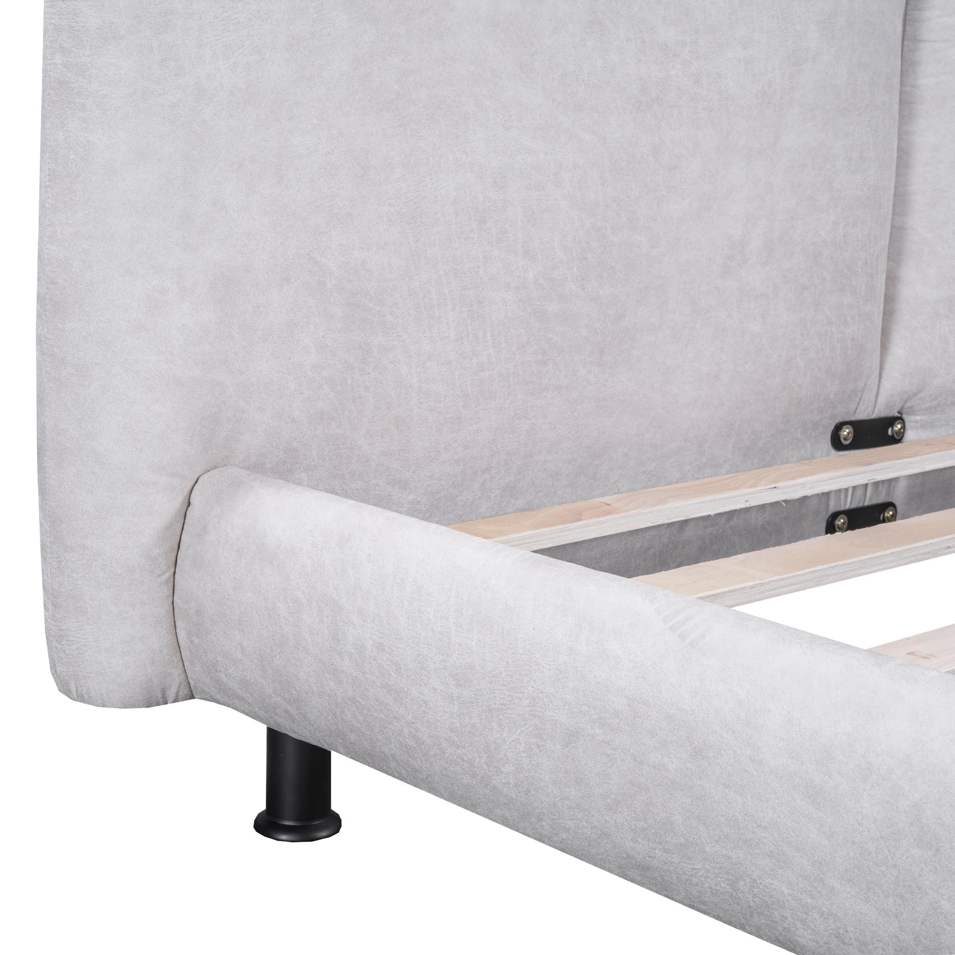 Queen Size Upholstered Platform Bed With Two Large Headrests And Thick Fabric, Polyester, Beige Beige Polyester