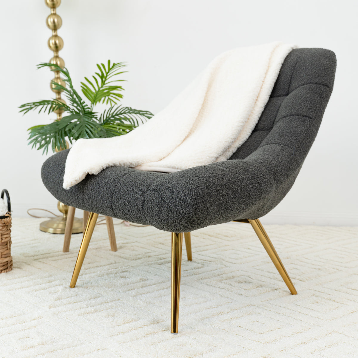 Aubrey French Boucle Lounge Chair Grey Fabric
