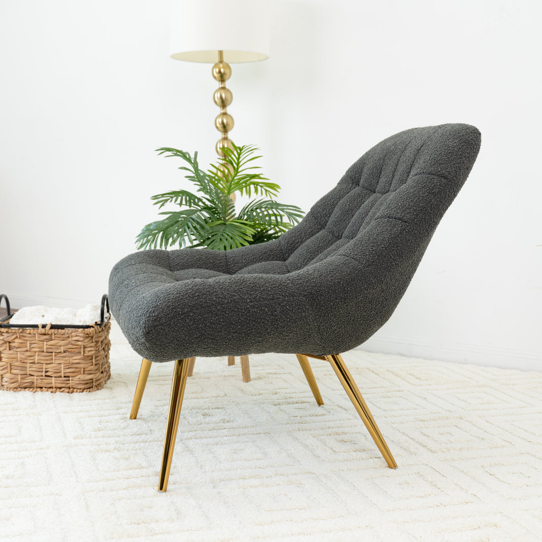 Aubrey French Boucle Lounge Chair Grey Fabric