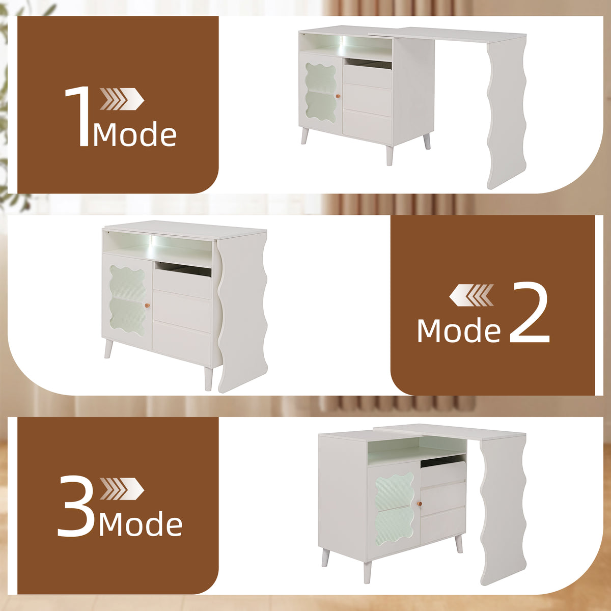 41" 79" Led L Shaped Modern Farmhouse Sideboard Buffet Cabinet, Wood Buffet Storage Cabinet With Drawers & Shelves, Large Coffee Bar Cabinet With Storage, Microwave Stand For Kitchen, Dining Room White Dining Room Modern Mdf