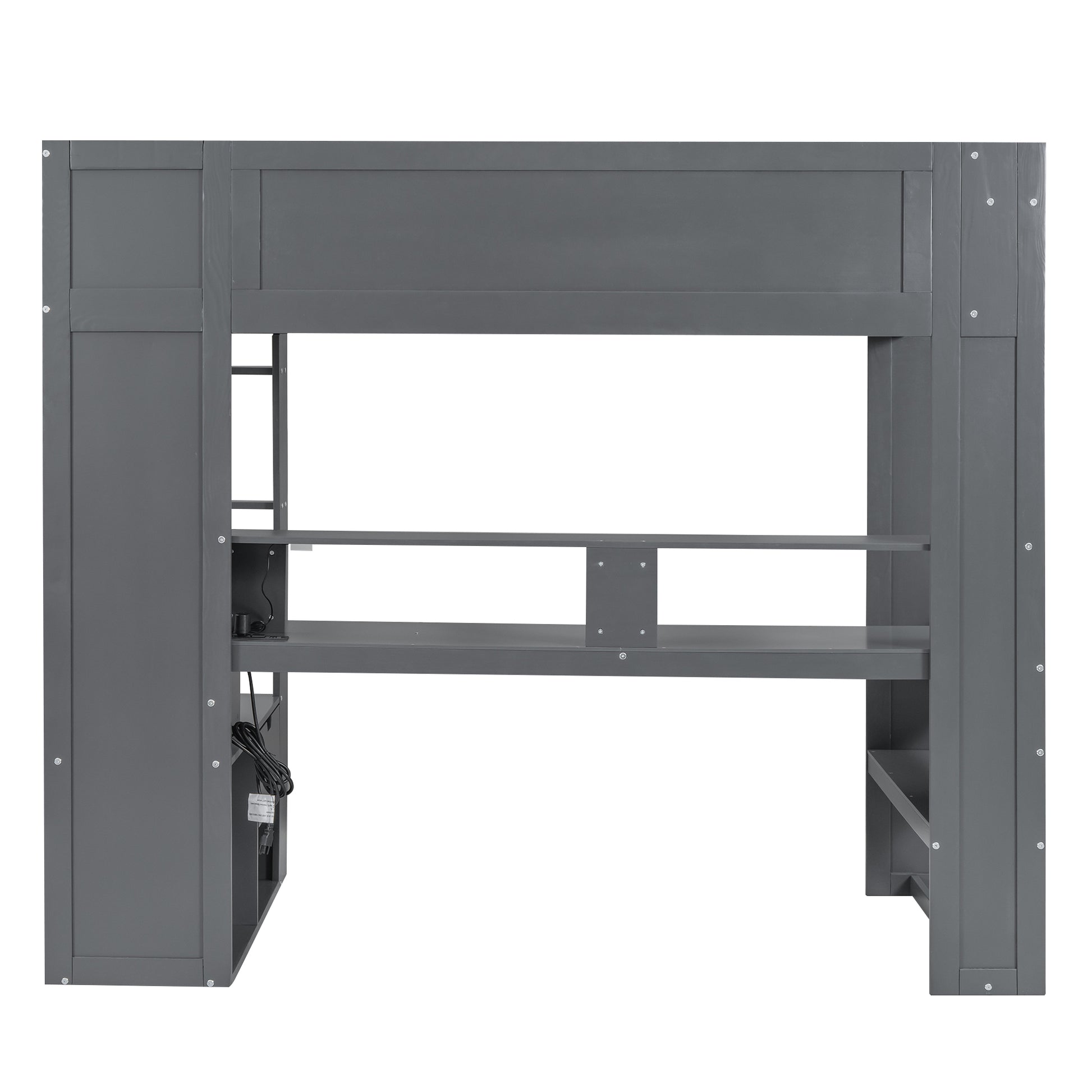 Wood Twin Size Gaming Loft Bed With Desk, Multi Storage Shelves, Led And Charging Station, Dark Gray Box Spring Not Required Twin Dark Gray Wood Bedroom Bed Frame Solid Wood Mdf