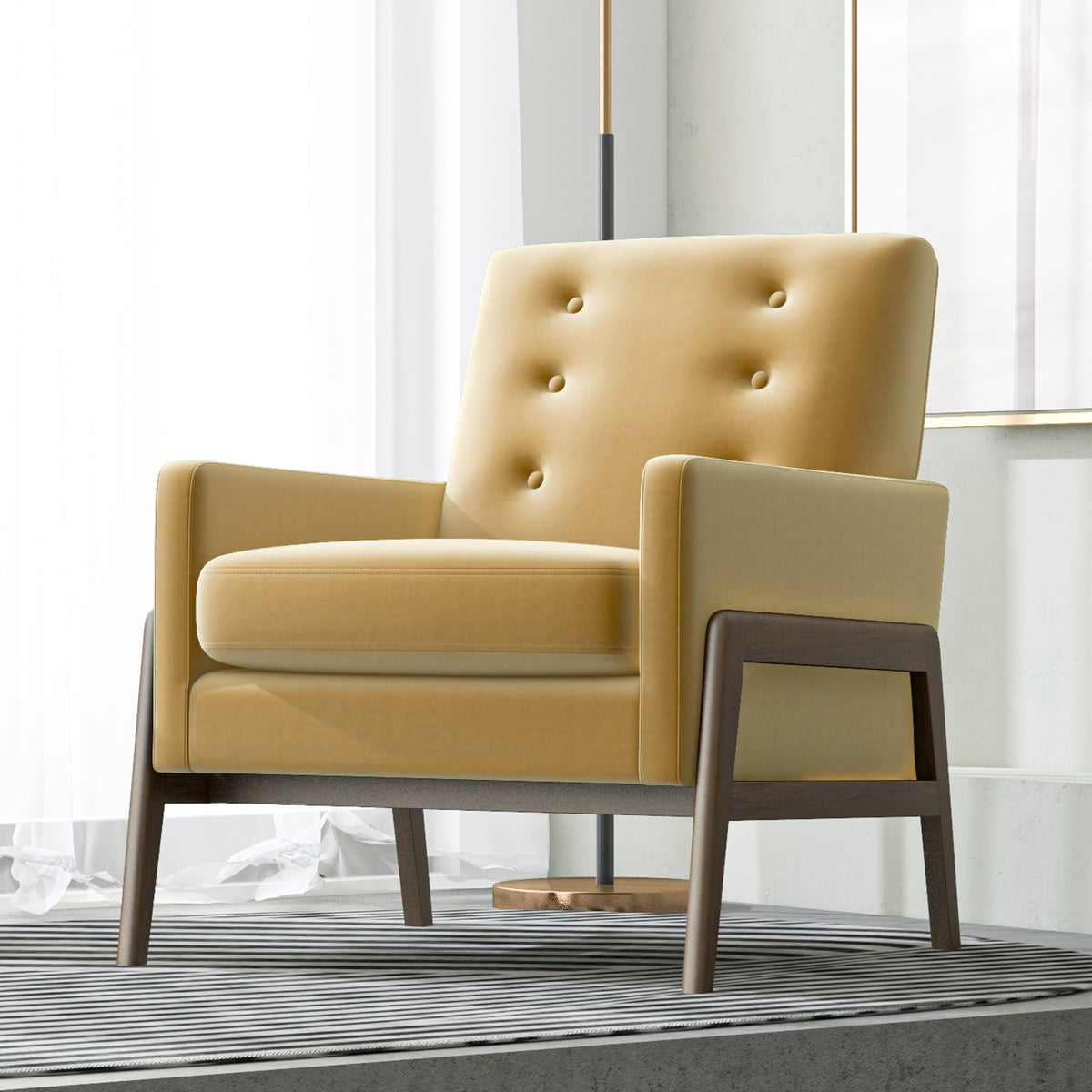 Cole Solid Wood Lounge Chair Yellow Fabric