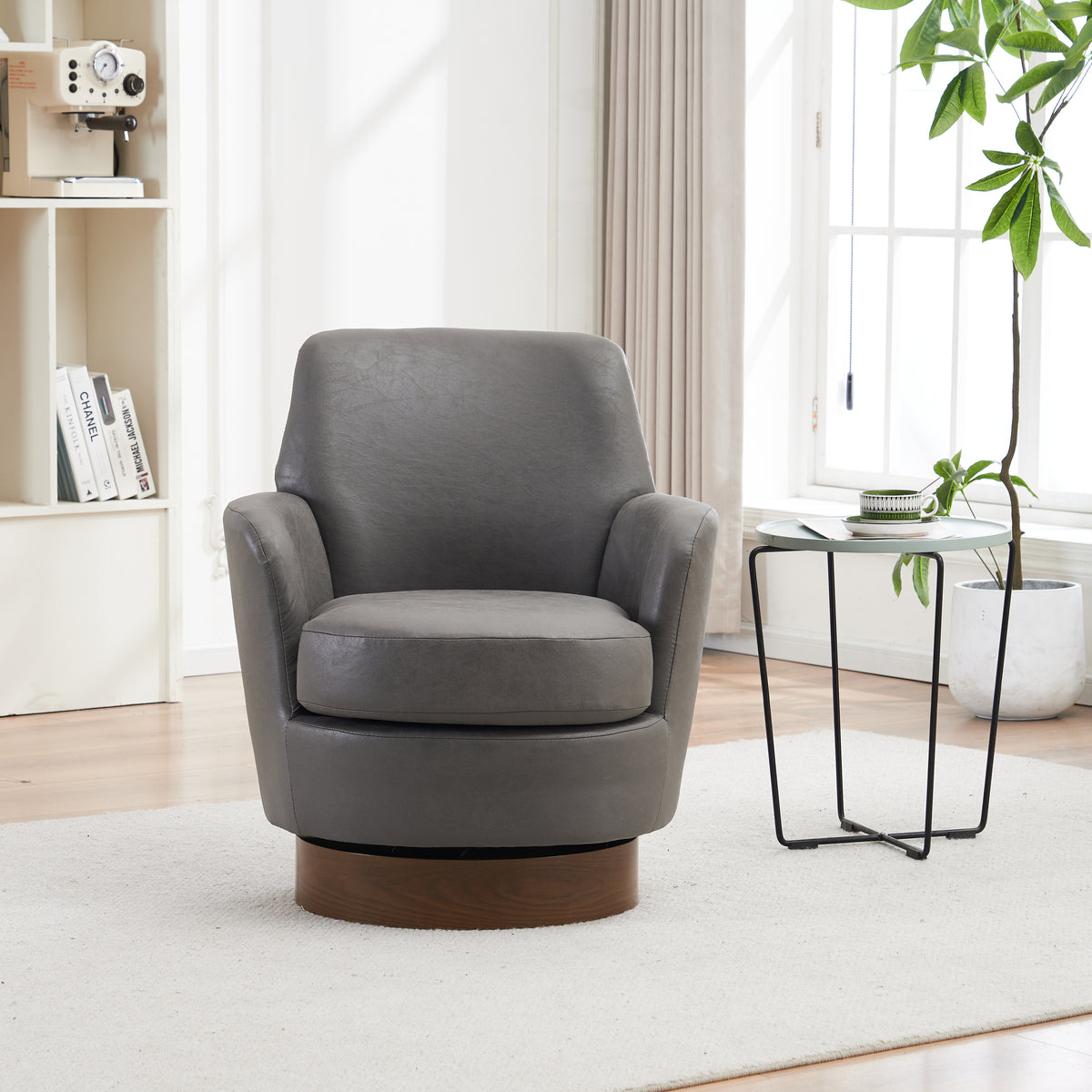 Pu Leather Swivel Barrel Chair, Swivel Accent Chairs Armchair For Living Room, Reading Chairs For Bedroom Comfy, Round Barrel Chairs With Gold Stainless Steel Base Grey Grey Primary Living Space