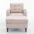 Beige Upholstered Armchair And Storage Ottoman Set Comfortable Single Sofa With Cup Holders And Tufted Detailing, Ideal For Living Room Or Bedroom Beige Metal