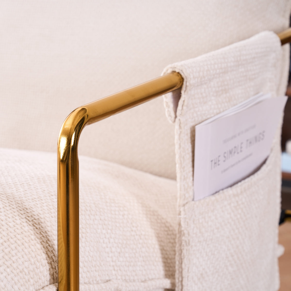 2 Chairs In 1 Box, Upholstered Hanging Armchair With Arm Pocketsmetal Frame, Gold Plated Craftsman, Crushed Foam Cushions And Skin Friendly Woven Fabric For Living Room And Bedroom. Beige Beige Metal