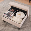 Beige Upholstered Armchair And Storage Ottoman Set Comfortable Single Sofa With Cup Holders And Tufted Detailing, Ideal For Living Room Or Bedroom Beige Metal