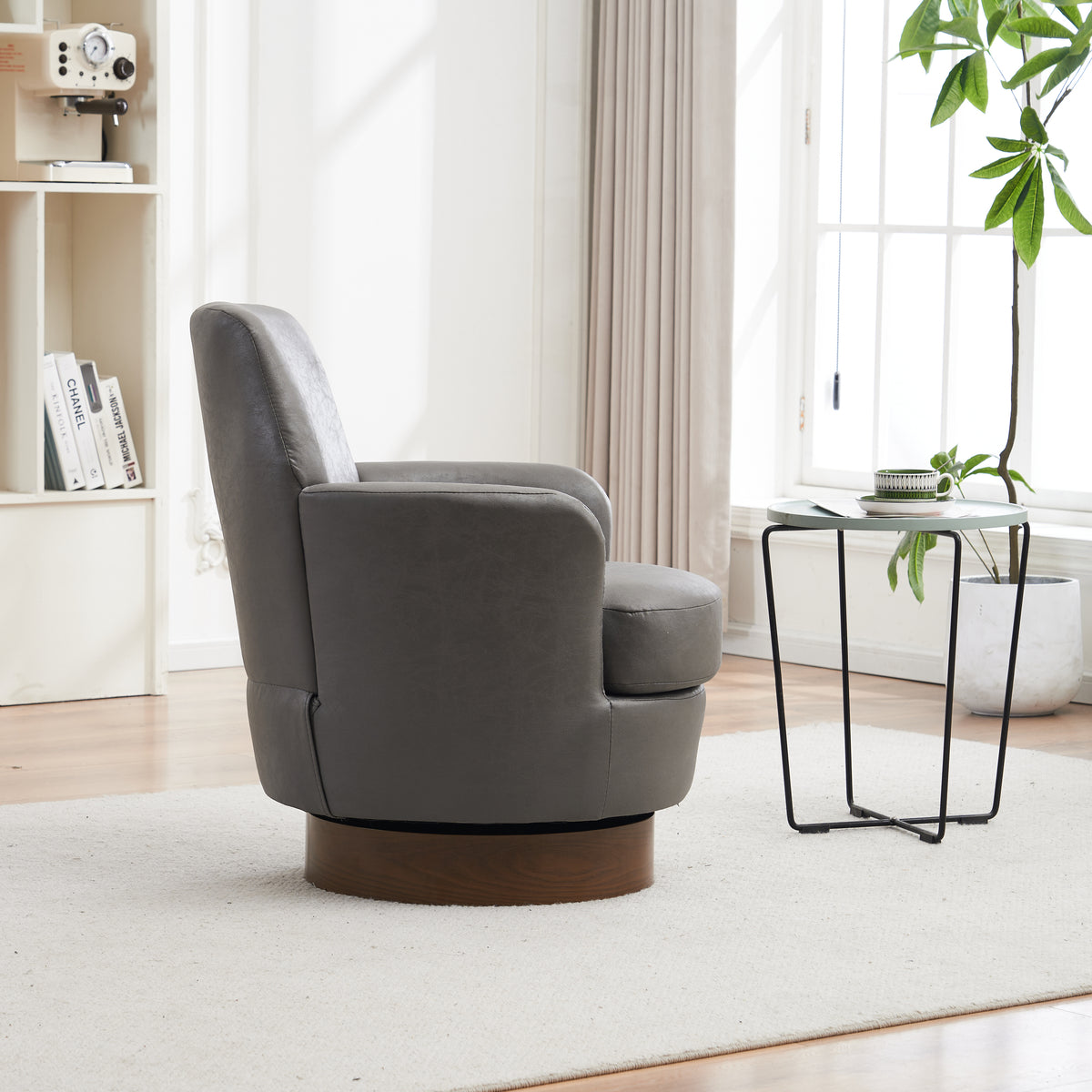 Pu Leather Swivel Barrel Chair, Swivel Accent Chairs Armchair For Living Room, Reading Chairs For Bedroom Comfy, Round Barrel Chairs With Gold Stainless Steel Base Grey Grey Primary Living Space