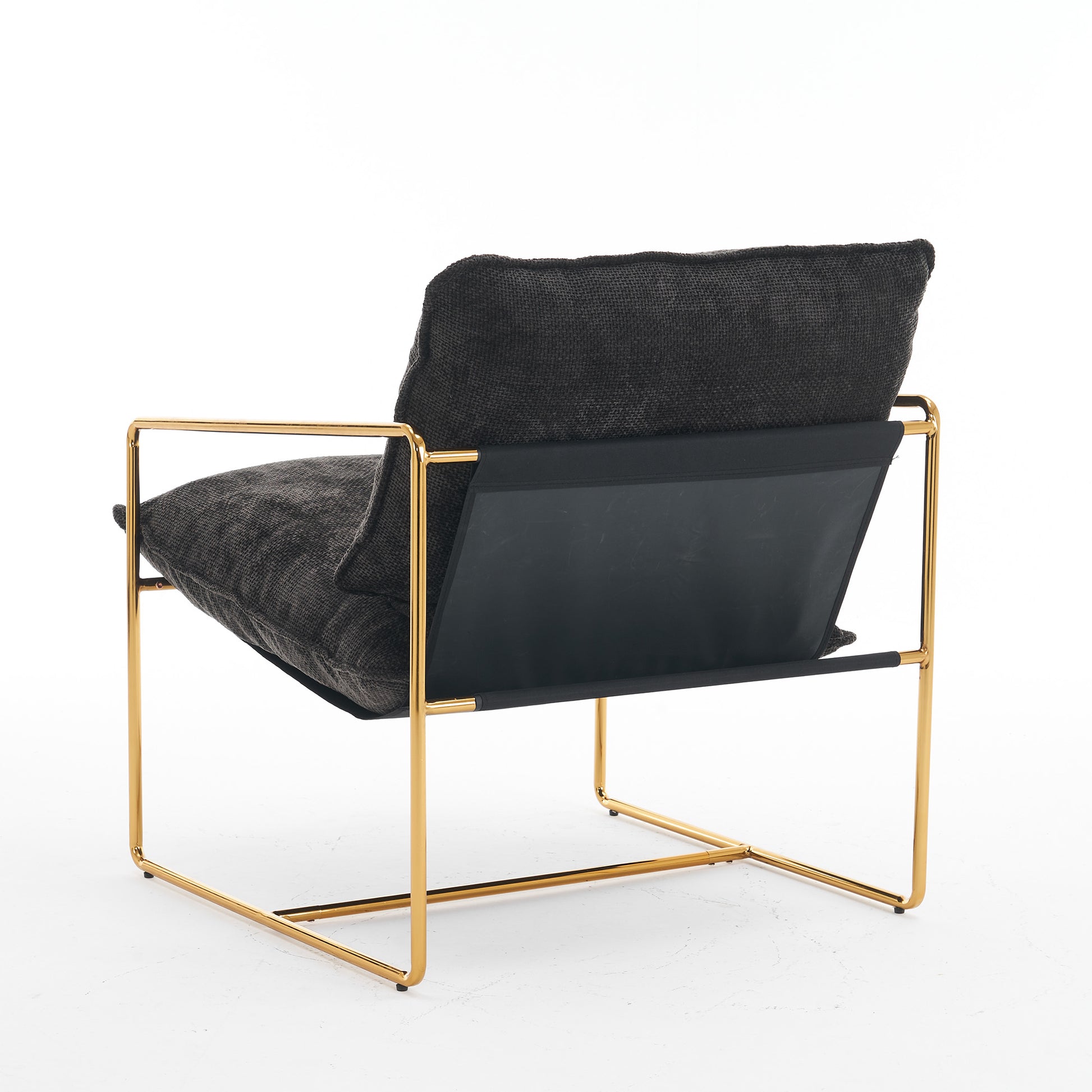 2 Chairs In 1 Box, Upholstered Hanging Armchair With Arm Pocketsmetal Frame, Gold Plated Craftsman, Crushed Foam Cushions And Skin Friendly Woven Fabric For Living Room And Bedroom. Dark Gray Dark Gray Metal