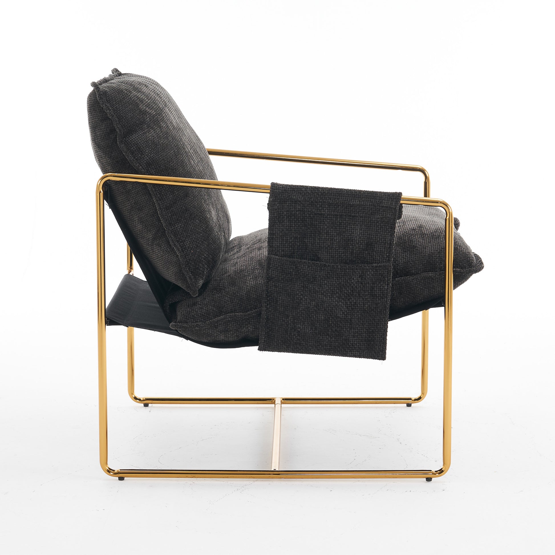 2 Chairs In 1 Box, Upholstered Hanging Armchair With Arm Pocketsmetal Frame, Gold Plated Craftsman, Crushed Foam Cushions And Skin Friendly Woven Fabric For Living Room And Bedroom. Dark Gray Dark Gray Metal
