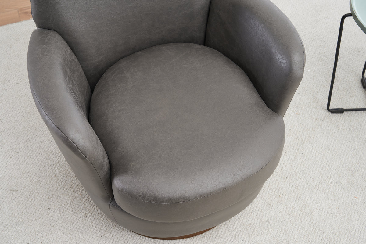 Pu Leather Swivel Barrel Chair, Swivel Accent Chairs Armchair For Living Room, Reading Chairs For Bedroom Comfy, Round Barrel Chairs With Gold Stainless Steel Base Grey Grey Primary Living Space