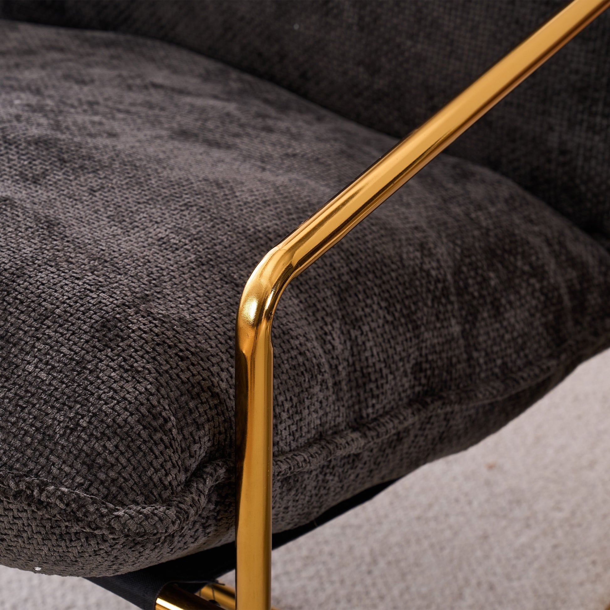 2 Chairs In 1 Box, Upholstered Hanging Armchair With Arm Pocketsmetal Frame, Gold Plated Craftsman, Crushed Foam Cushions And Skin Friendly Woven Fabric For Living Room And Bedroom. Dark Gray Dark Gray Metal