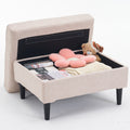Beige Upholstered Armchair And Storage Ottoman Set Comfortable Single Sofa With Cup Holders And Tufted Detailing, Ideal For Living Room Or Bedroom Beige Metal