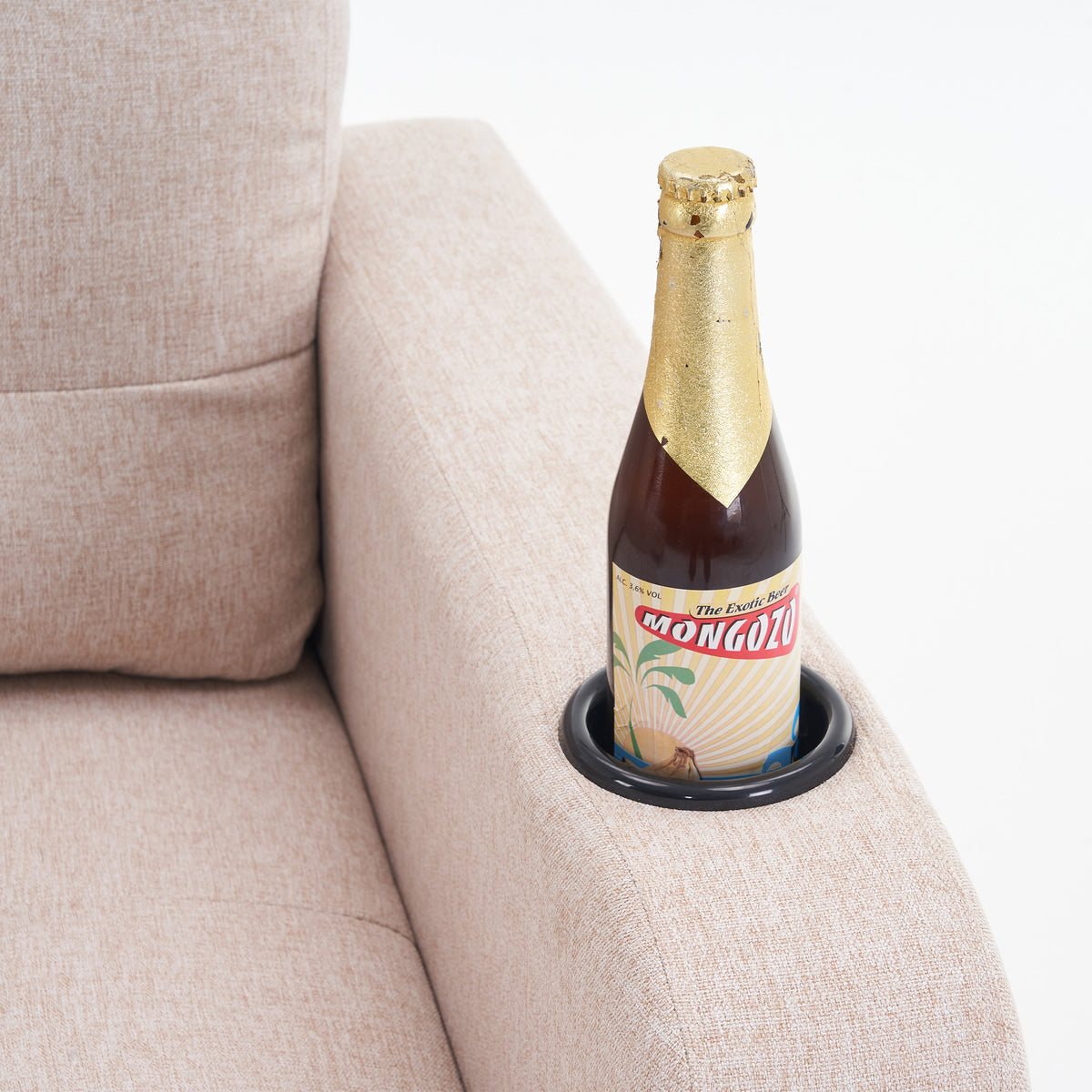 Beige Upholstered Armchair And Storage Ottoman Set Comfortable Single Sofa With Cup Holders And Tufted Detailing, Ideal For Living Room Or Bedroom Beige Metal