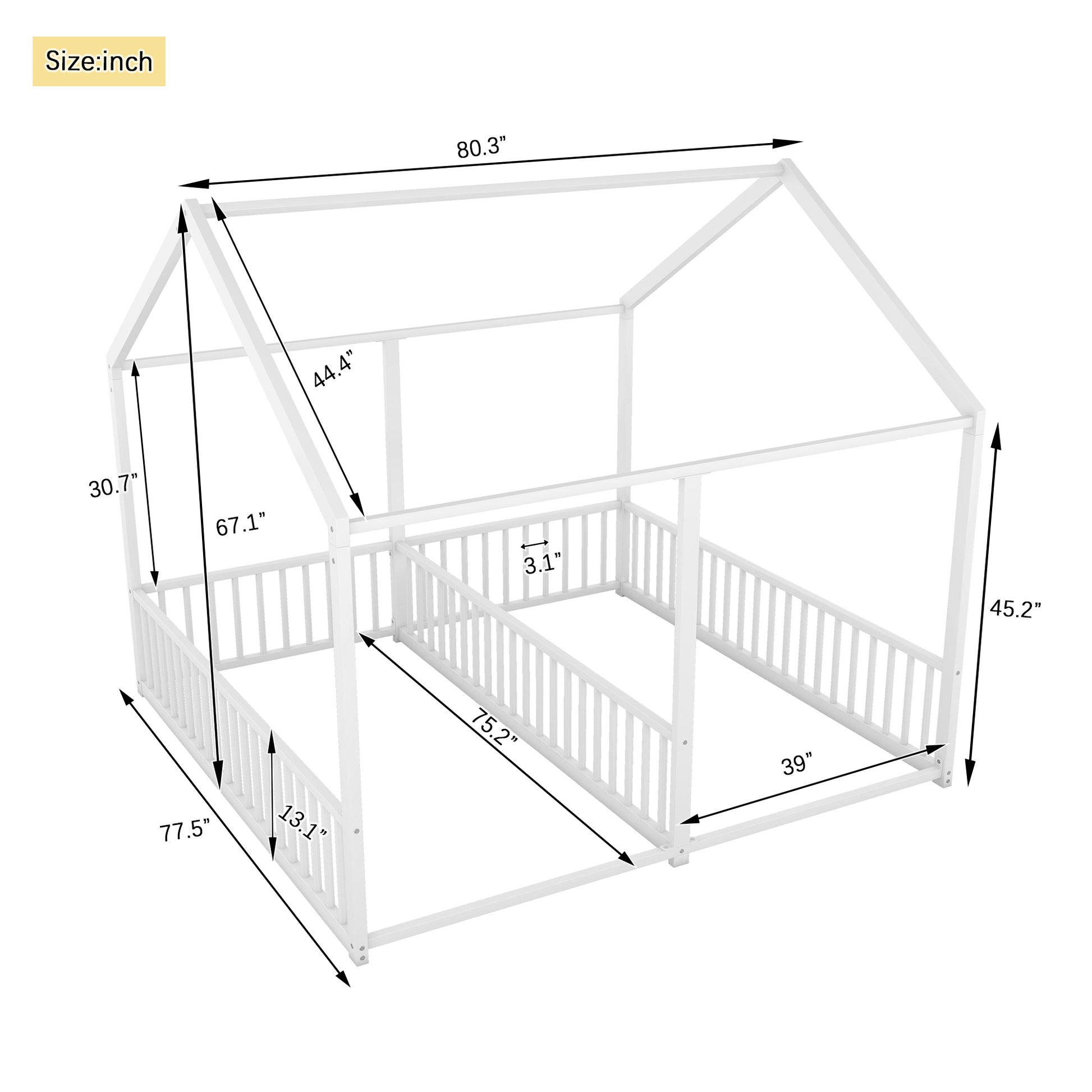 Metal Twin Size House Platform Beds, Two Shared Beds, White Box Spring Not Required Twin Antique White Metal Bedroom Metal