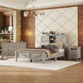 3 Pieces Bedroom Sets Full Size Farmhouse Platform Bed With Double Sliding Door Storage Headboard And Charging Station, Storage Nightstand And Dresser, Antique Gray Full Antique Gray 3 Piece Set Particle Board