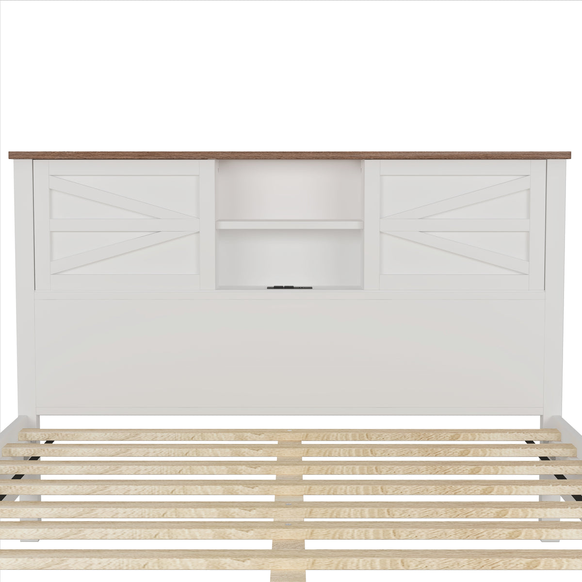 3 Pieces Bedroom Sets Full Size Farmhouse Platform Bed With Double Sliding Door Storage Headboard And Charging Station, Storage Nightstand And Dresser, White Brown Full White 3 Piece Set Particle Board
