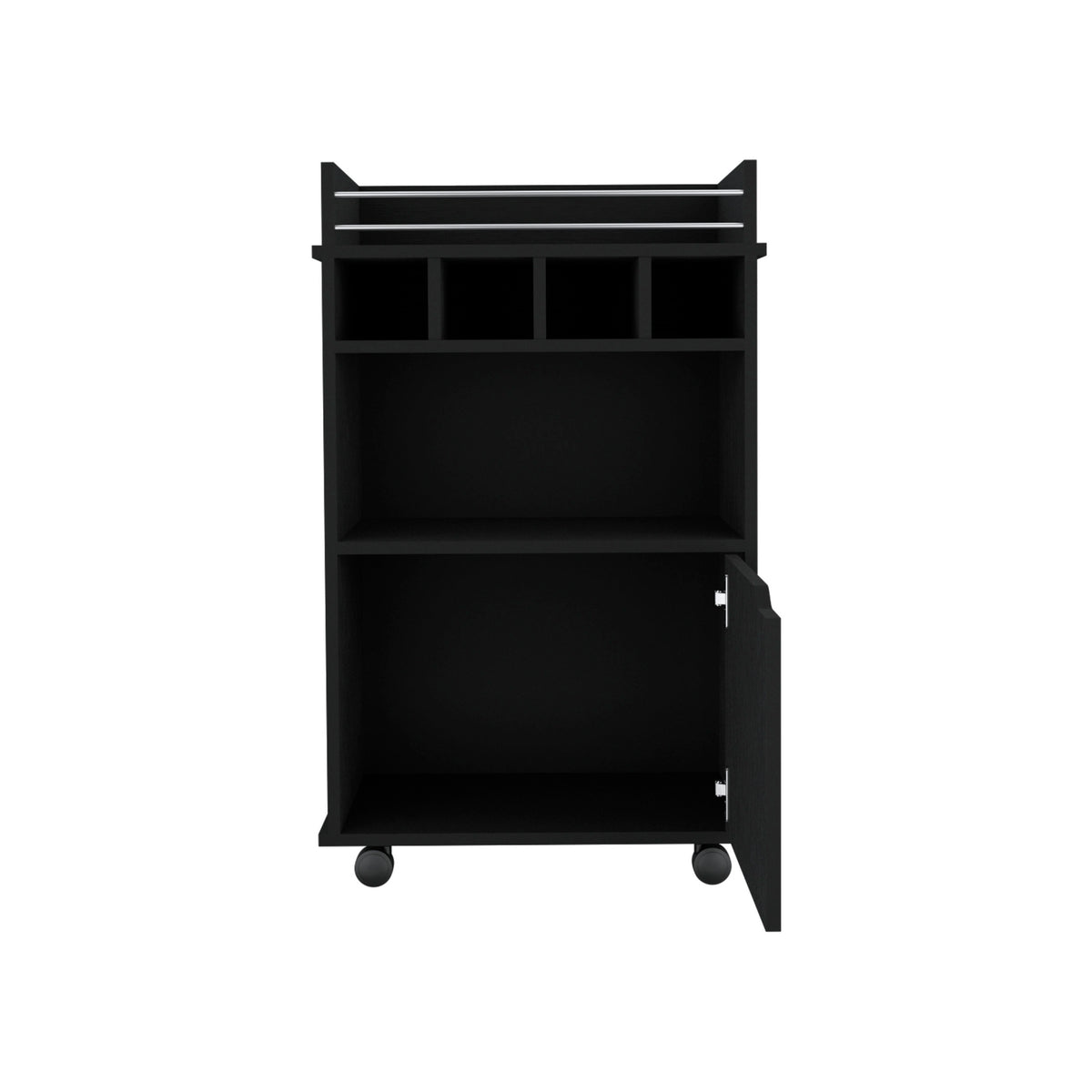 Depot E Shop Sims 35" H Bar Cart With Two Shelves Four Wine Cubbies And One Cabinet,Black Black Particle Board Pine