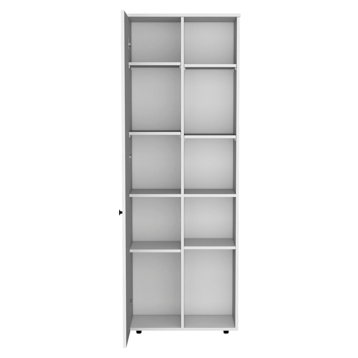 Cary 67" H Kitchen Storage Cabinet With One Door, Five Interior Shelves And Five Exterior Shelves,White White Particle Board Pine