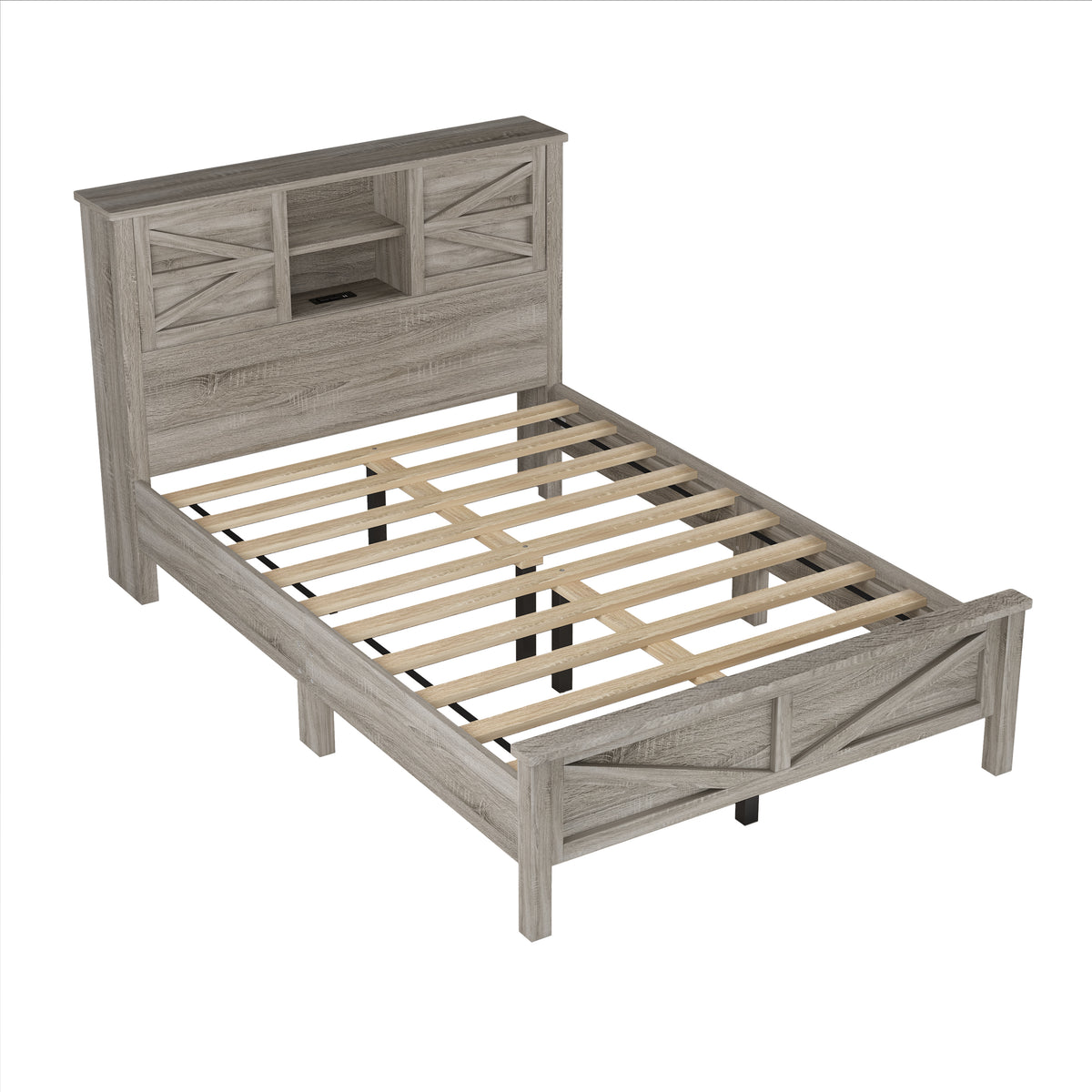 3 Pieces Bedroom Sets Full Size Farmhouse Platform Bed With Double Sliding Door Storage Headboard And Charging Station, Storage Nightstand And Dresser, Antique Gray Full Antique Gray 3 Piece Set Particle Board