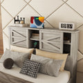 3 Pieces Bedroom Sets Full Size Farmhouse Platform Bed With Double Sliding Door Storage Headboard And Charging Station, Storage Nightstand And Dresser, Antique Gray Full Antique Gray 3 Piece Set Particle Board
