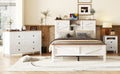 3 Pieces Bedroom Sets Full Size Farmhouse Platform Bed With Double Sliding Door Storage Headboard And Charging Station, Storage Nightstand And Dresser, White Brown Full White 3 Piece Set Particle Board