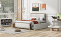 Queen Size Upholstered Platform Bed With Decoration And 4 Drawers, Brown Box Spring Not Required Queen Brown Metal Bedroom Bed Frame Linen Upholstered