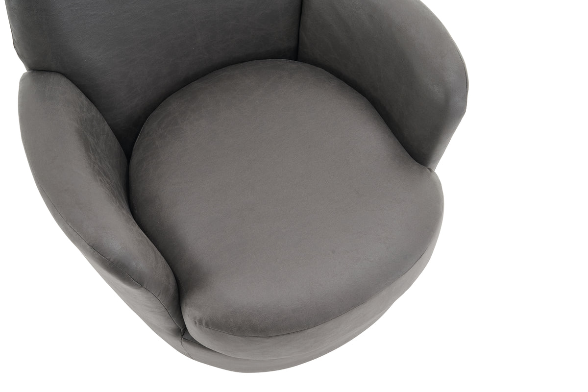 Pu Leather Swivel Barrel Chair, Swivel Accent Chairs Armchair For Living Room, Reading Chairs For Bedroom Comfy, Round Barrel Chairs With Gold Stainless Steel Base Grey Grey Primary Living Space