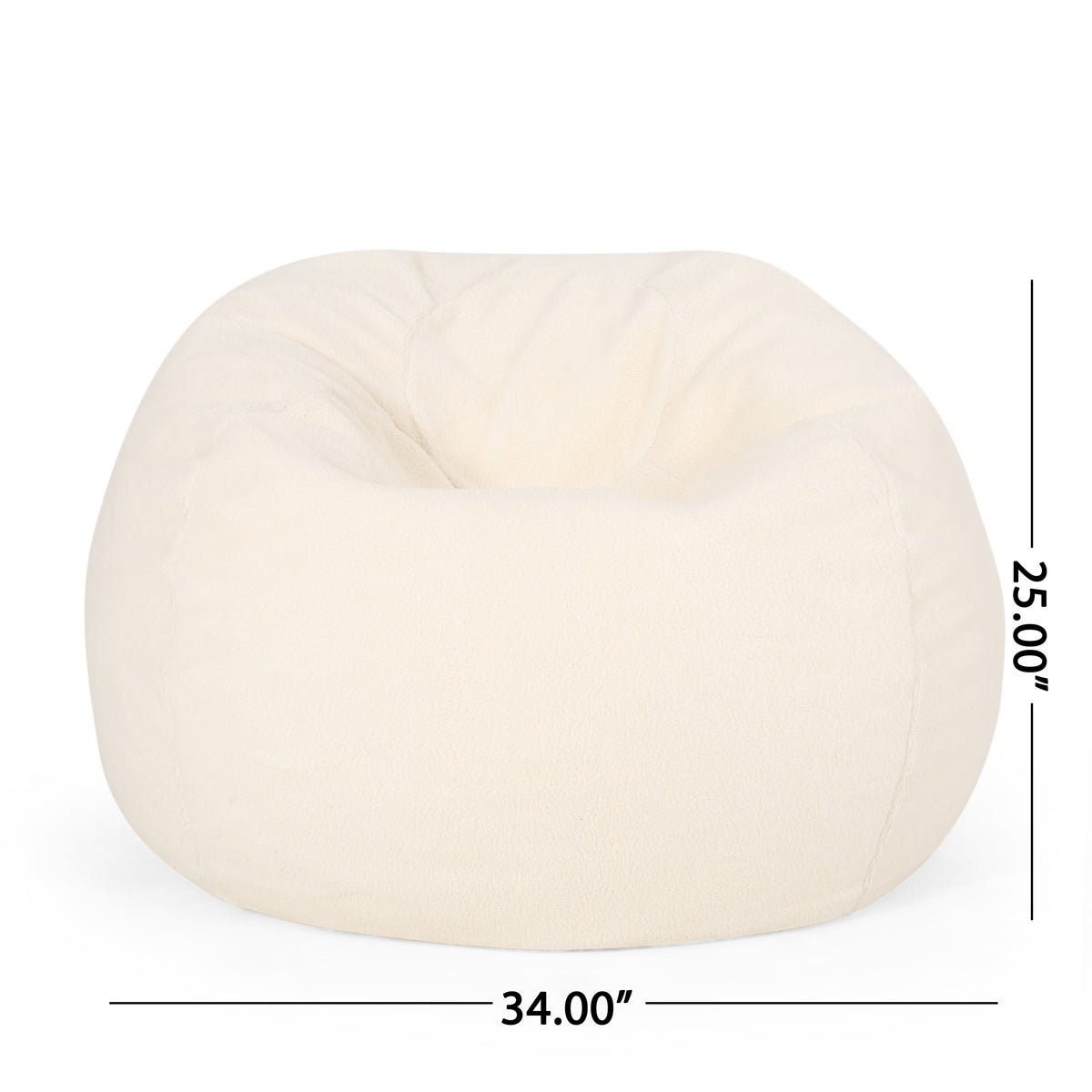 Kavel 3 Foot Rounded Bean Bag, Cream Cream Fabric