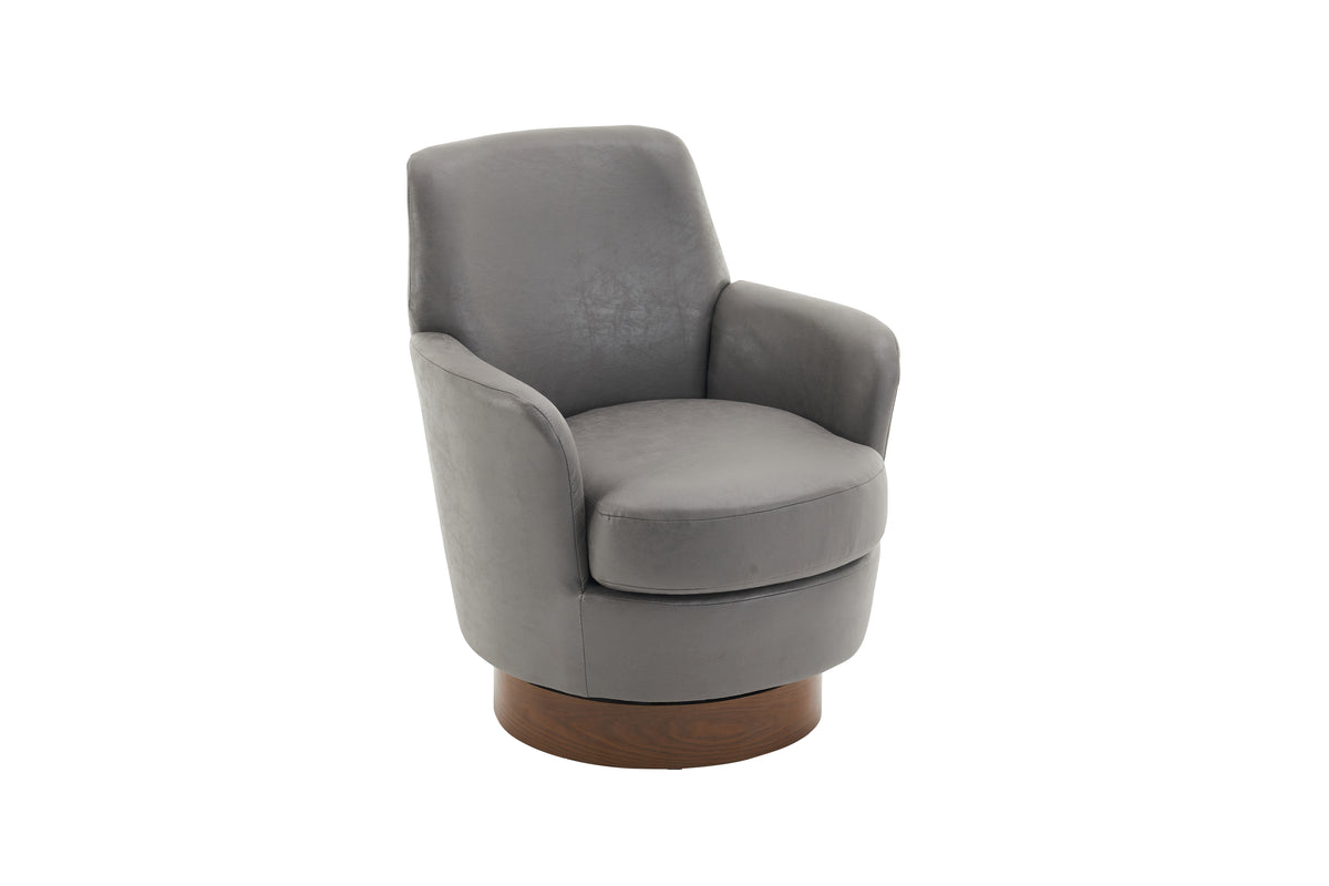 Pu Leather Swivel Barrel Chair, Swivel Accent Chairs Armchair For Living Room, Reading Chairs For Bedroom Comfy, Round Barrel Chairs With Gold Stainless Steel Base Grey Grey Primary Living Space
