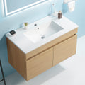 24 Inch Wall Mounted Bathroom Vanity With White Ceramic Basin,Two Soft Close Cabinet Doors, Solid Wood,Excluding Faucets,Light Oak Light Oak Solid Wood