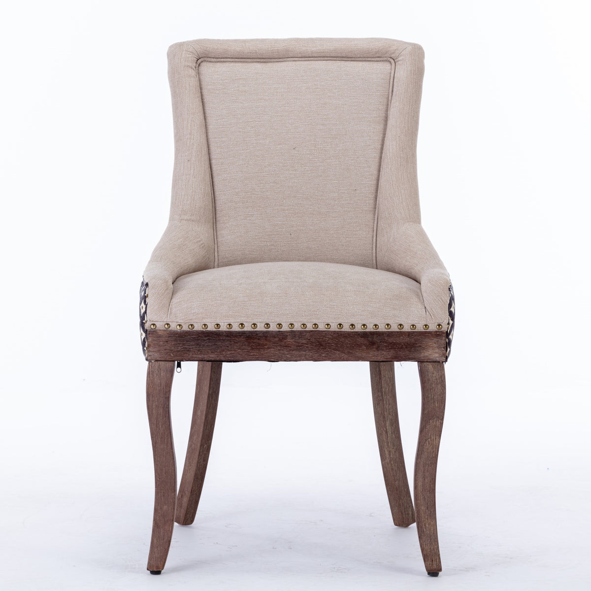 Ultra Side Dining Chair, Thickened Fabric Chairs With Neutrally Toned Solid Wood Legs, Bronze Nail Head, Set Of 2, Beige And Patterned,Sw2207Bg Beige Black Dining Room American Design Rubberwood Set Of 2 Foam Fabric