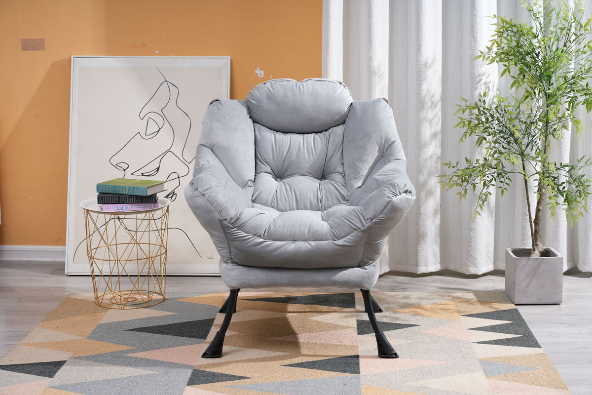 Living Room Chairs Modern Cotton Fabric Lazy Chair, Accent Contemporary Lounge Chair, Single Steel Frame Leisure Sofa Chair With Armrests And A Side Pocket Light Gray02 Light Gray Polyester Metal Primary Living Space Soft Polyester Fiber Pad Fabric 1