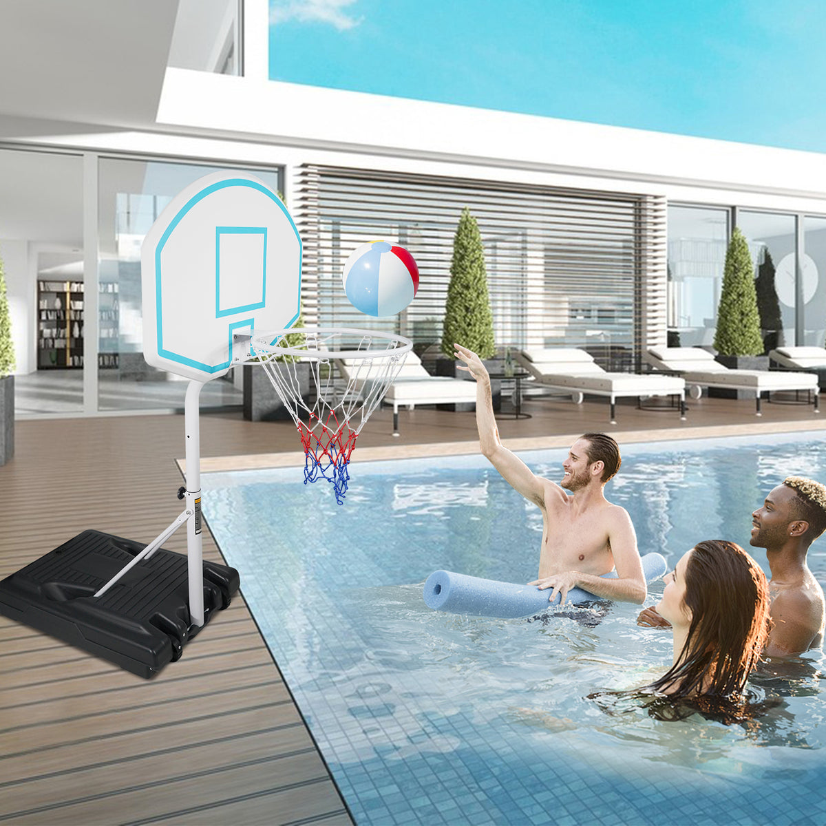 Poolside Basketball Hoop Portable Swimming Pool Basketball System Height Adjustable 3.1Ft 4.7Ft With 36" Backboard For Indoor Outdoor Use Blue Balls Sports Blue Portable Garden & Outdoor Iron Plastic
