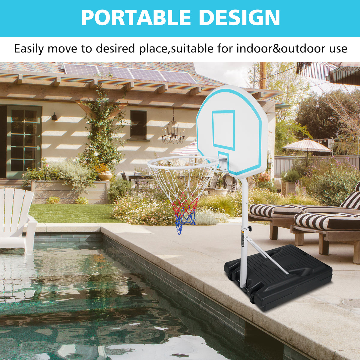 Poolside Basketball Hoop Portable Swimming Pool Basketball System Height Adjustable 3.1Ft 4.7Ft With 36" Backboard For Indoor Outdoor Use Blue Balls Sports Blue Portable Garden & Outdoor Iron Plastic