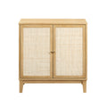 Buffet Cabinet With Storage,Storage Cabinet With Natural Rattan Decorated Doors,Rattan Cabinet With Adjustable Shelf,Sideboard For Living Room,Kitchen,Hallway,2 Doors, Storage, Natural Natural Rubber Wood