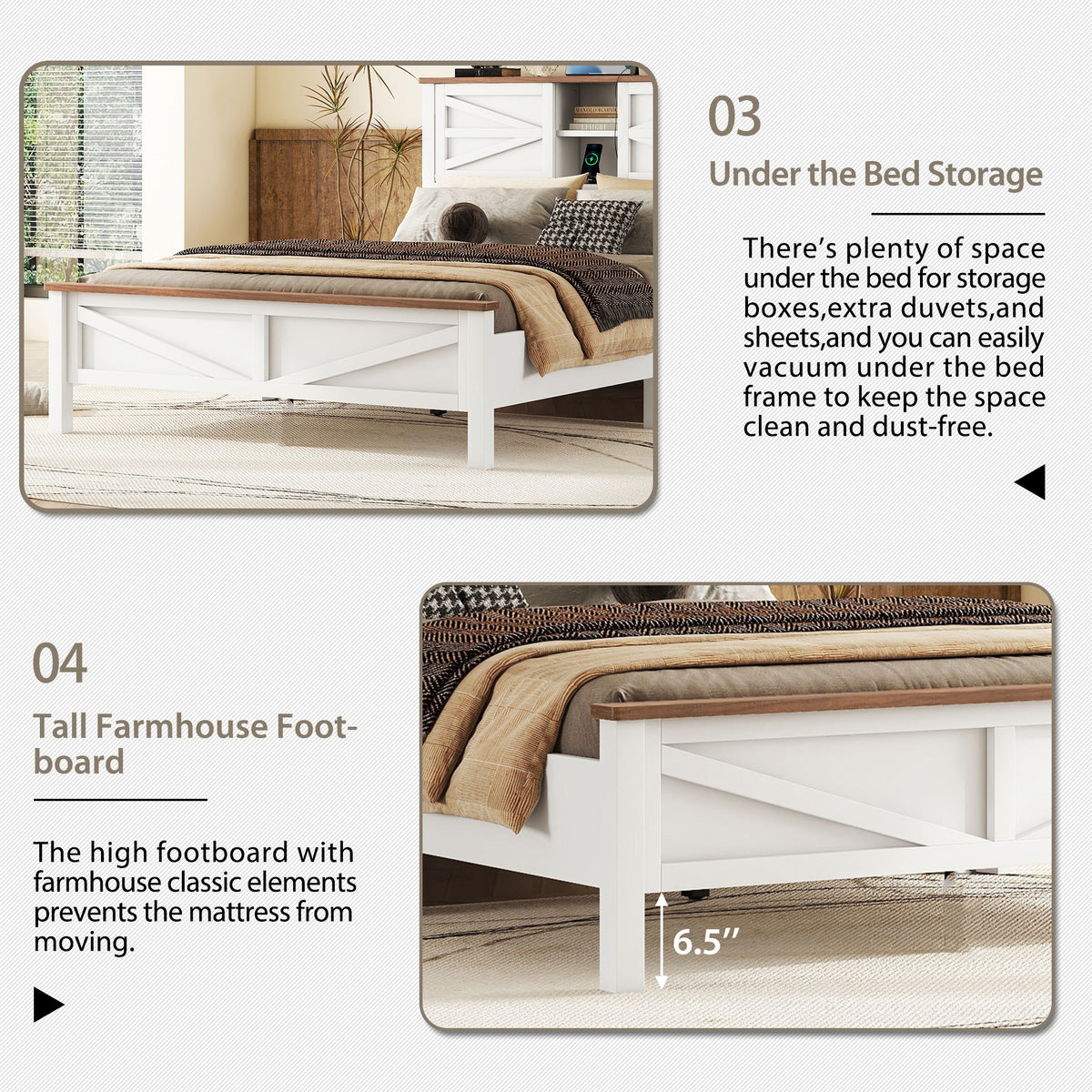 3 Pieces Bedroom Sets Full Size Farmhouse Platform Bed With Double Sliding Door Storage Headboard And Charging Station, Storage Nightstand And Dresser, White Brown Full White 3 Piece Set Particle Board