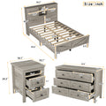 3 Pieces Bedroom Sets Full Size Farmhouse Platform Bed With Double Sliding Door Storage Headboard And Charging Station, Storage Nightstand And Dresser, Antique Gray Full Antique Gray 3 Piece Set Particle Board