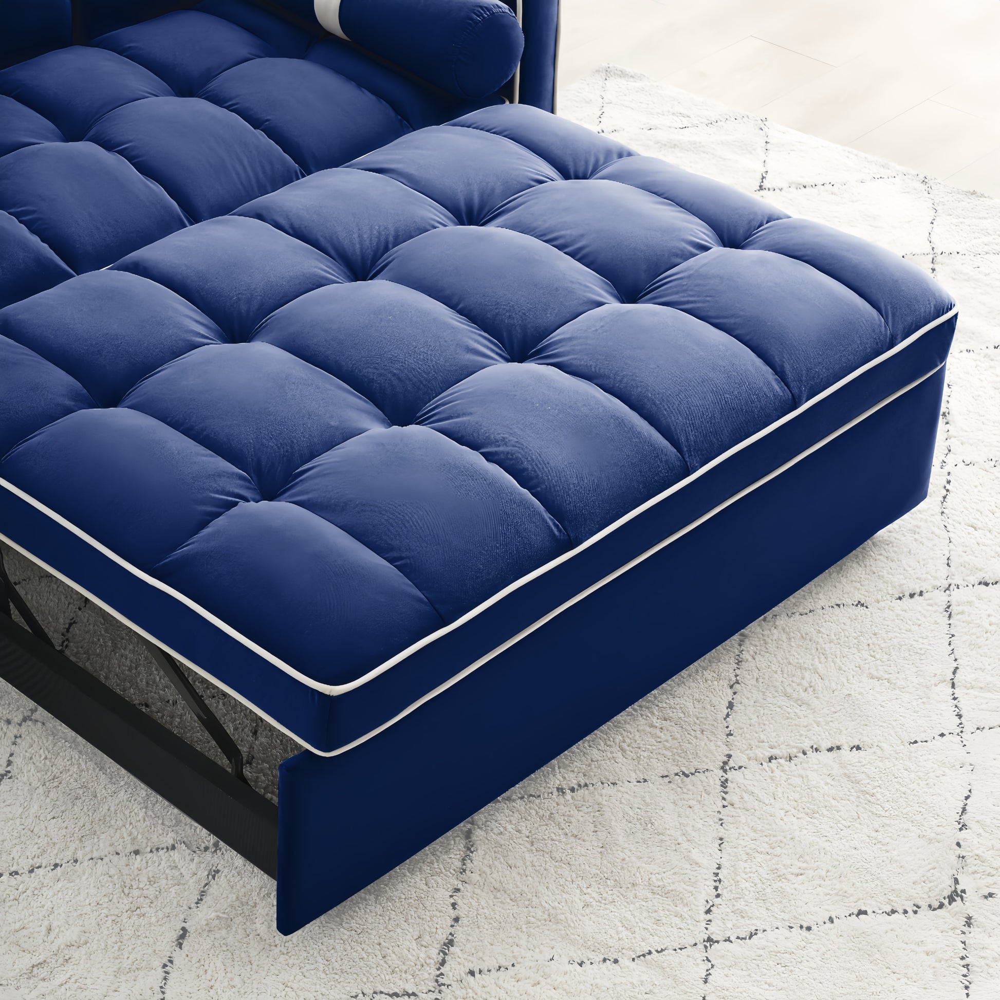 Sleeper Sofa Couch W Pull Out Bed, 55" Modern Velvet Convertible Sleeper Sofa Bed, Small Beautiful Seat Sofa Bed W Pillows & Side Pockets For Small Space, Living Room, Apartment,Blue Blue Velvet 2 Seat