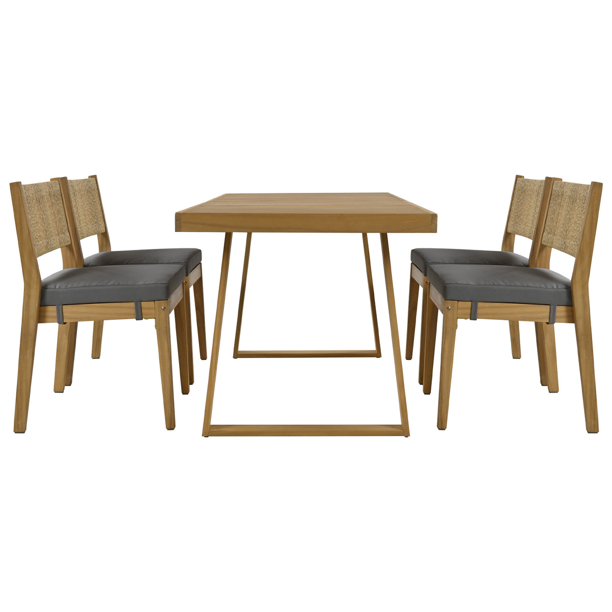 Multi Person Outdoor Acacia Wood Dining Table And Chair Set, Thick Cushions, Suitable For Balcony, Vourtyard, And Garden. Gray Acacia Wood