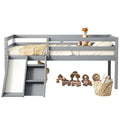 Twin Low Loft Bed With Slide, Ladder, Safety Guardrails, No Box Spring Needed,Grey Twin Grey American Design Pine
