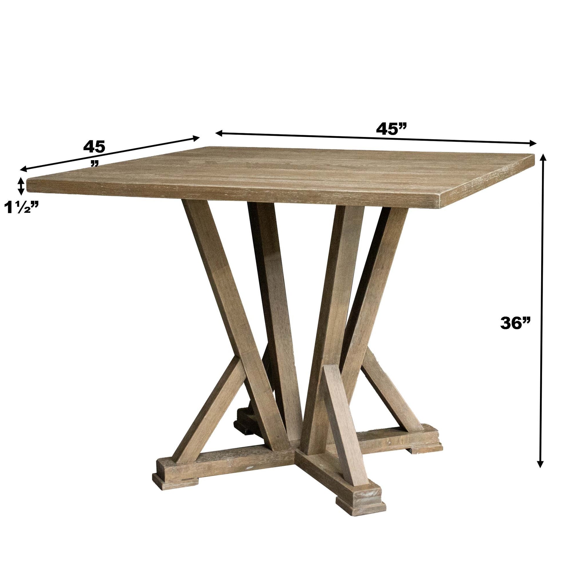 Modern Farmhouse Square Counter Table 45Inch Solid Wood Rubberwood Antique Finishing Rustic Look Distressed Look Wire Brushed For 4 Seaters 36Inch Height Grayish Brown Light Brown Distressed Finish Dining Room Antique,Farmhouse,French