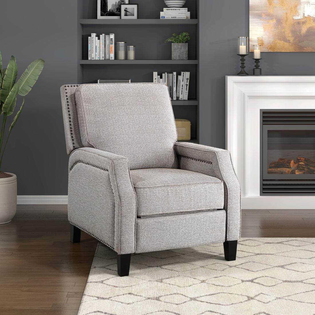 Push Back Reclining Chair Transitional Style Chenille Fabric Self Reclining Motion Chair 1Pc Cushion Seat Modern Living Room Furniture Beige Brown Primary Living Space Transitional Solid Wood