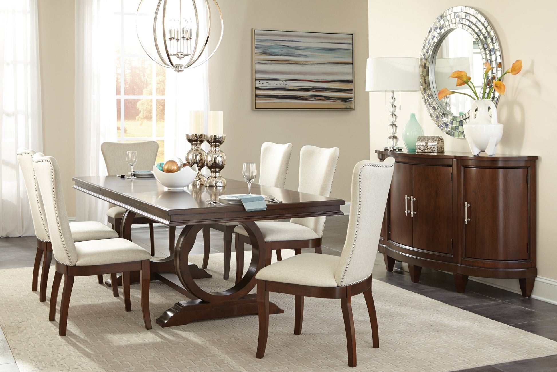 Modern Traditional 1Pc Dining Table With Self Storing Extension Leaf Dark Cherry Finish Ring Shape Base Dining Furniture Cherry Seats 6 Dining Room Traditional Kitchen & Dining Tables Rectangular Wood